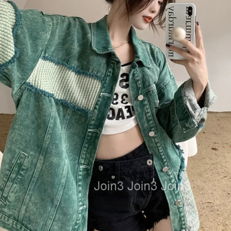 Hole Sale Korean Popular Clothes Ripped Cowboy Coat Woman Long Sleeve Original New In 2025 Models Cheap Denim Jacket for Women