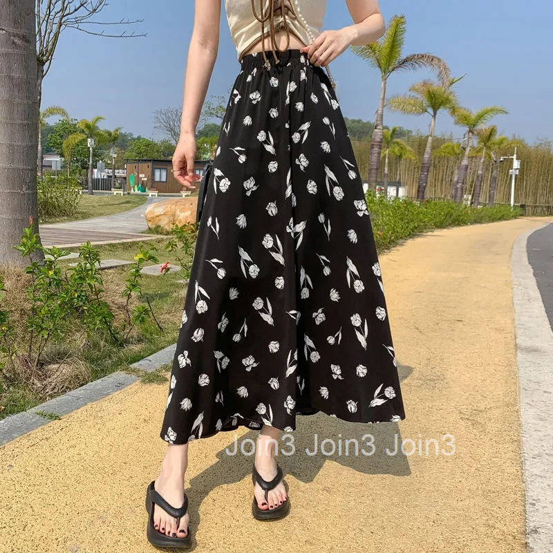 Midi Cute Long Skirts for Woman Chiffon Maxi Floral Womens Skirt Cheap A Line Chic and Elegant Kawaii Trend Casual Y2k Clothes
