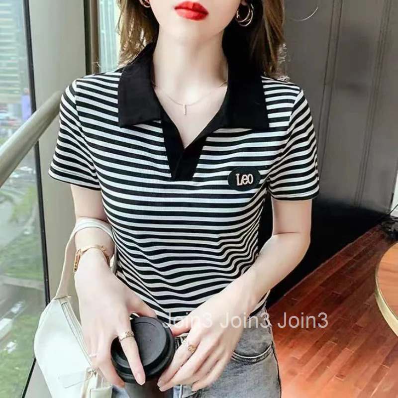 Womens T Shirts with Sleeves Top Plain Polo Neck Shirt White Clothes Youth Synthetic Cute Trend Y2k Fashion Luxury Cotton Sale