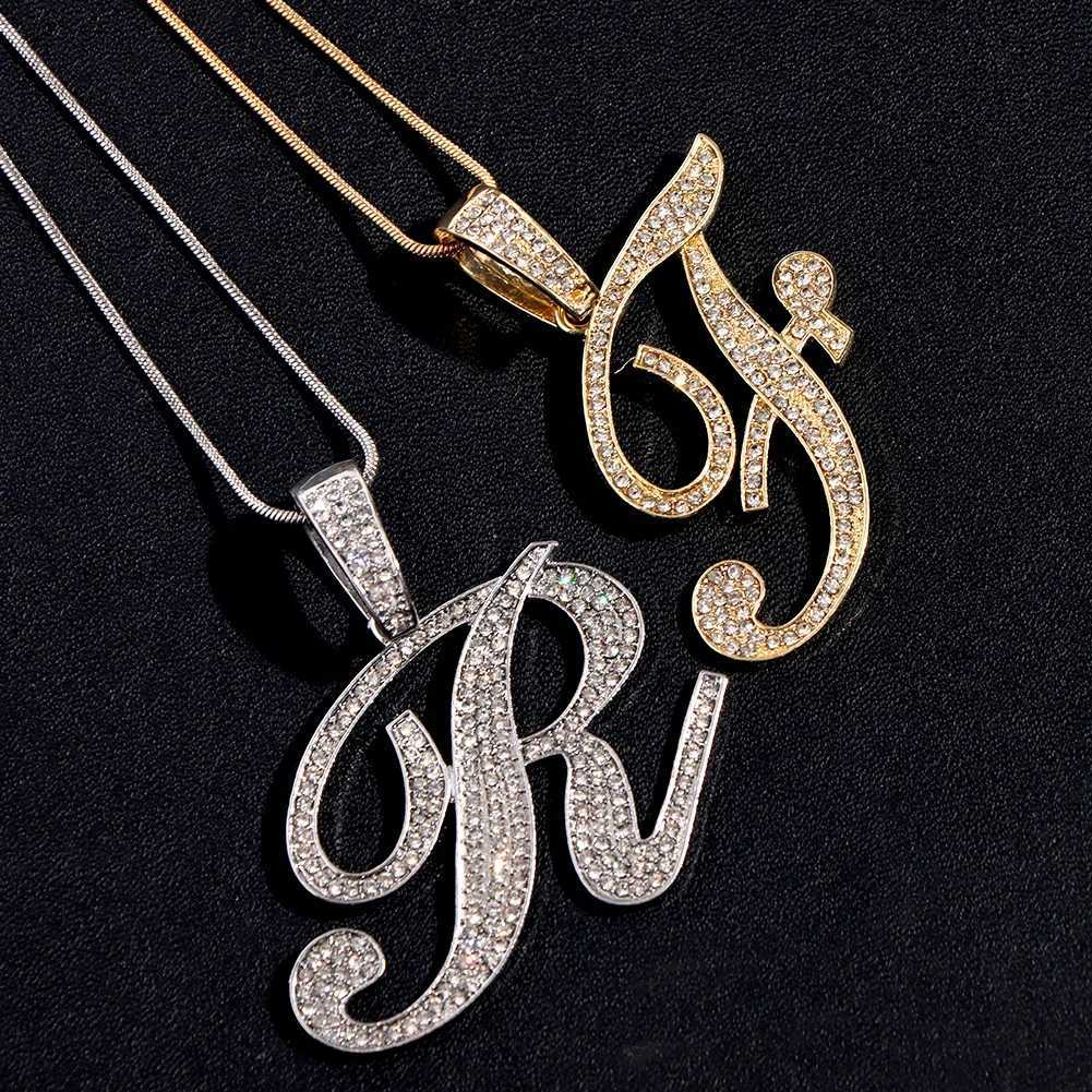 Bling Iced Out Paved Rhinestone Cursive Letter Pendant Necklace For Women Fashion A-Z Initial Letter Rope Chain Necklace Jewelry W250618