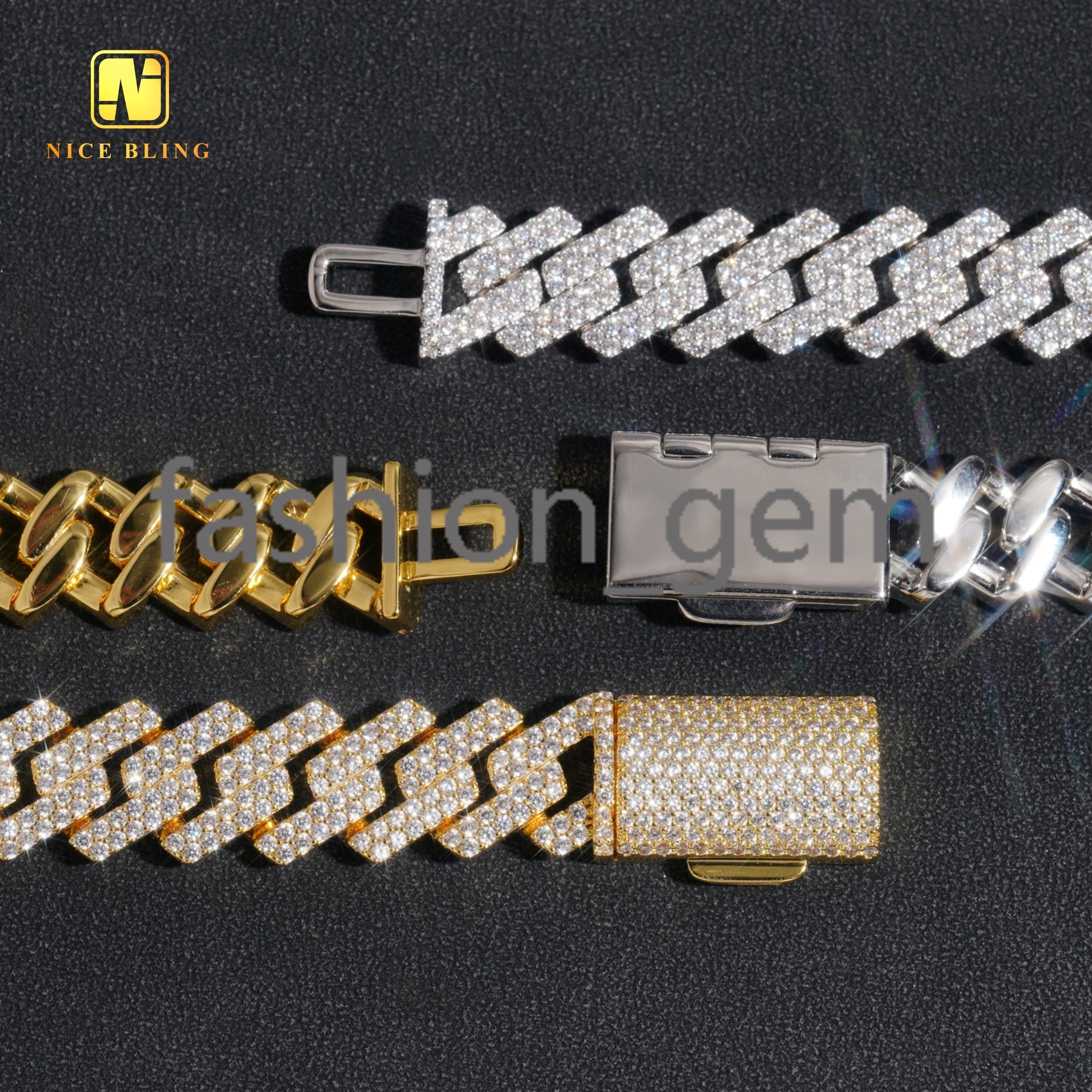 18K Gold Plated Factory Price 15mm Cuban Link Chains Men Fashion Brass Jewelry moissanite Diamond Cuban Chain Pendant Necklaces