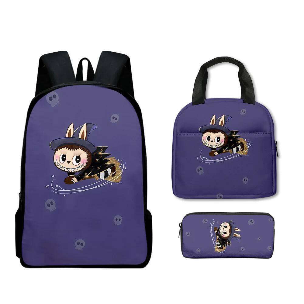 Popular Youthful Novelty Labubu 3D Print 3pcs/Set Travel bags Laptop Daypack Backpack Portable Lunch Bag Pencil Case