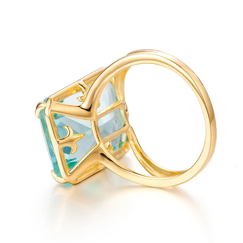 Classic Aquamarine Ring 925 Sterling Sliver Rings For Women Gold Plated Gemstone Vintage Party Gift Female Fine Jewelry 250603