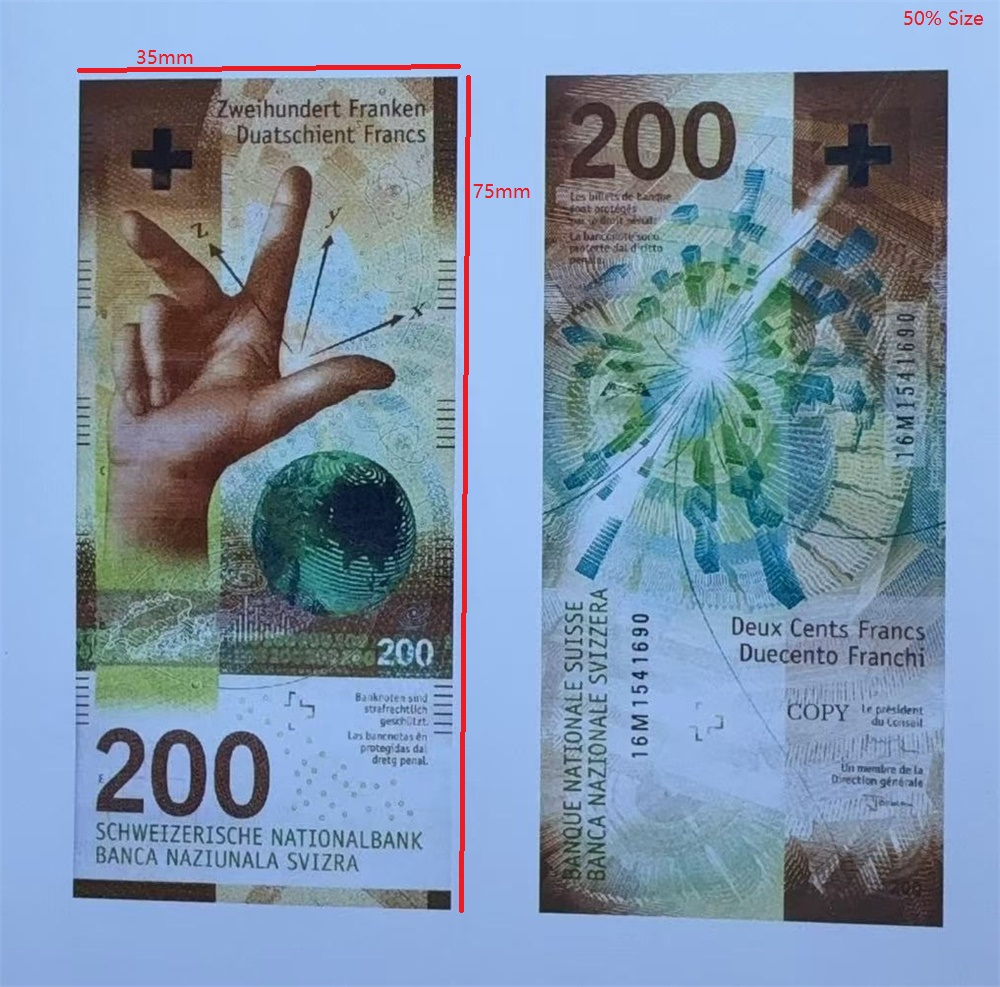 Prop Money CHF Banknotes Swiss Money 50 100 200 1000 Paper Copy Full Print Money Fake Monopoly Money Movie Props Special Props For Child Teaching 35*75mm 50% Size