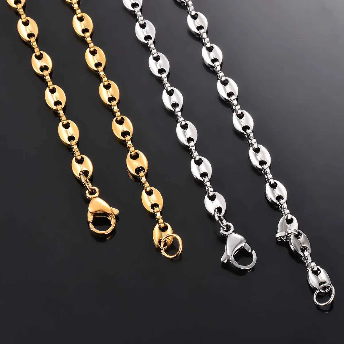 1 piece Stainl Steel Hip Hop Coffee Bean Chains Necklaces Pig Nose Chains Bracelets Punk NecklaceC250617