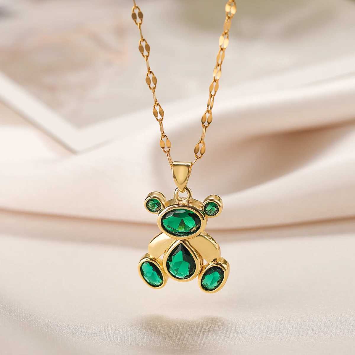 Stylish Cute Bear Pendant Necklace For Women Girl Delicate Cubic Zirconia Accessories Stainless Steel Chain Jewelry Valentine W250618