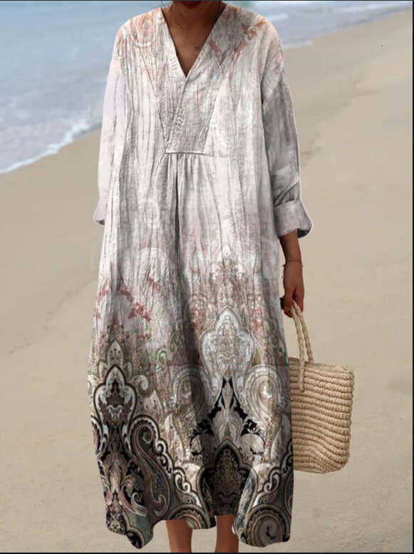 New Autumn Plus Size V-Neck Creative Casual Loose Long Sleeve Dress B5