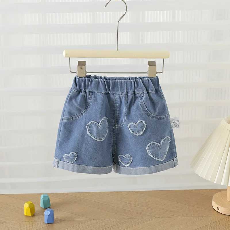 MILANCEL Summer Kids Shorts 1-6T Loose Thin Girls Sweet Love Denim Blue Pants Children Cute Korean JeansC250617