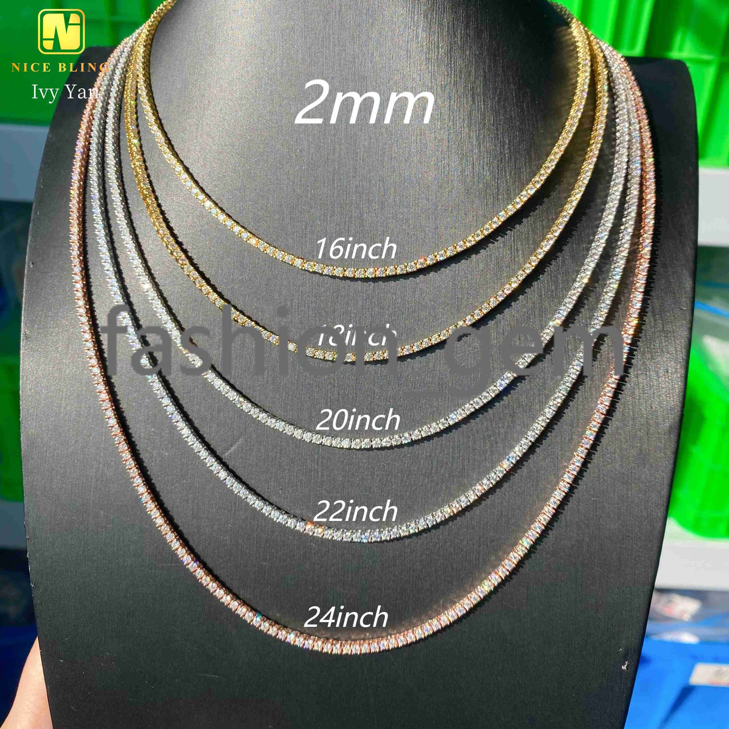 GRA Certificate Factory Price 925 Silver 2mm Hip Hop Jewelry Bracelet Necklace Iced Out VVS Moissanite Diamond Tennis Chain