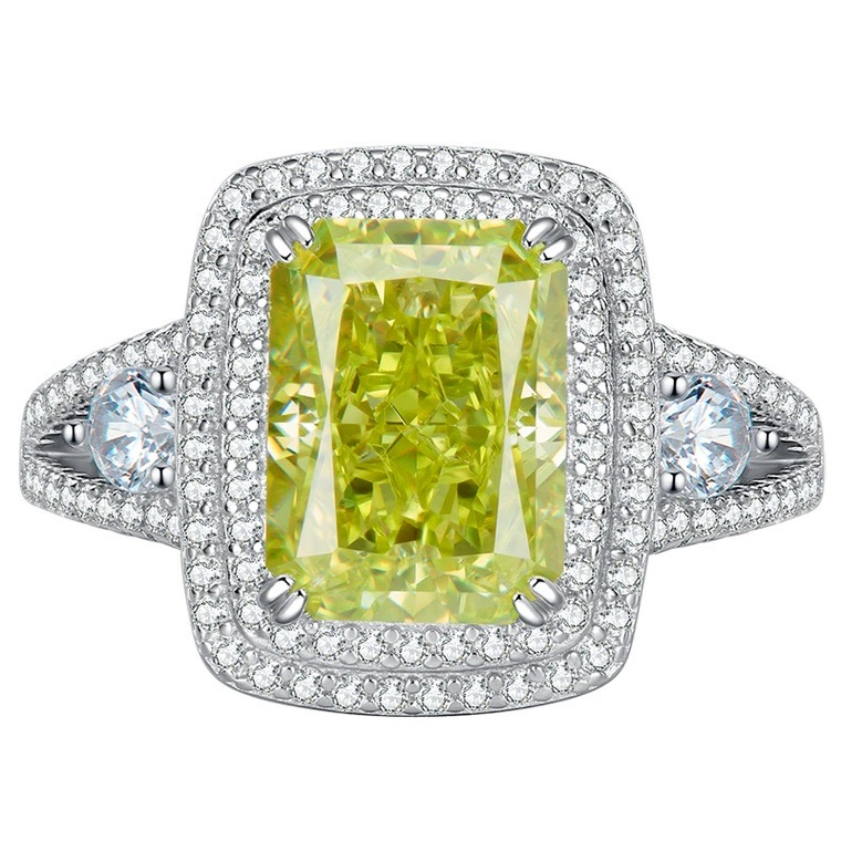 Elegant Olive Colored Gemstone Ring 925 Sterling Silver 8x11mm Brilliant Cut Cubic Zirconia Stones