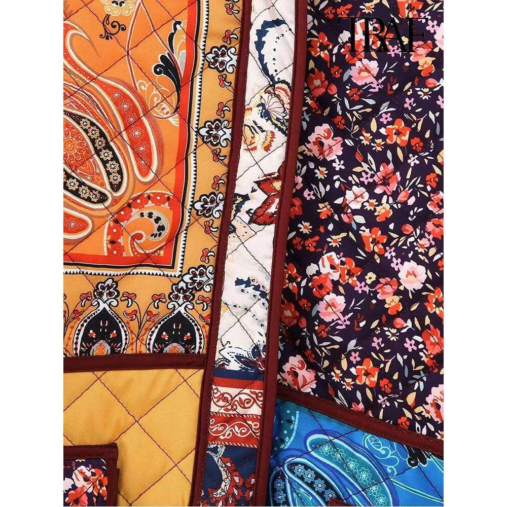 Women Fashion Ethnic Color Crash Floral Personalized Patch Single Breasted Trendy Warm Casual Jacket