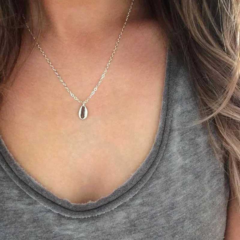 Women Necklace Boho Beach Sea Shell Cowrie Pendant Gold/Silver Plated Chain Necklace Fashion Jewelry Best Gifts W250618