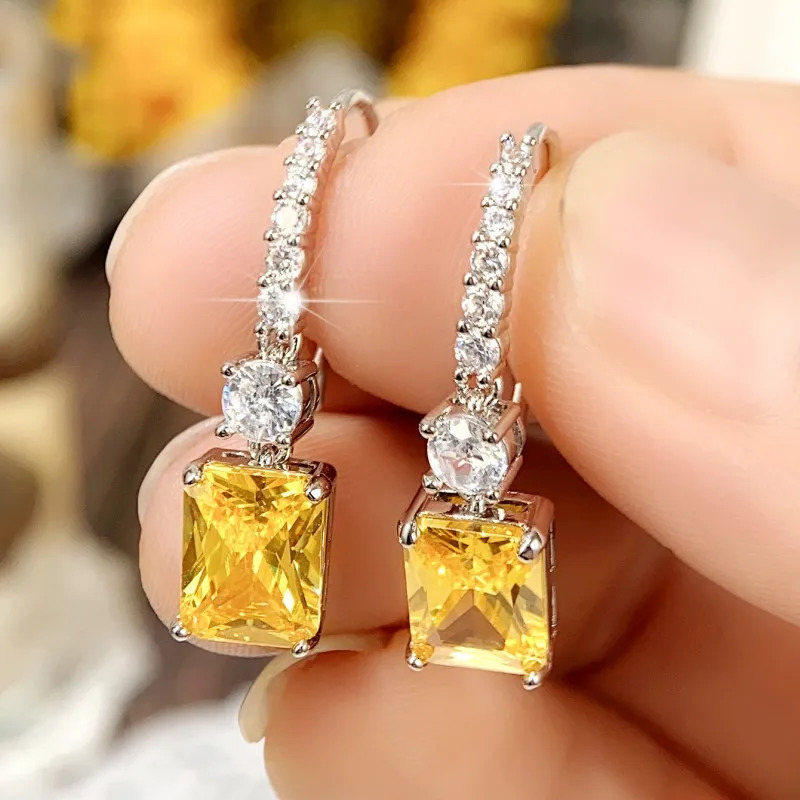 Huitan Elegant Yellow CZ Dangle Earrings for Women Fashion n Engagement Wedding Ear Accessories Good Quality Jewelry 250617