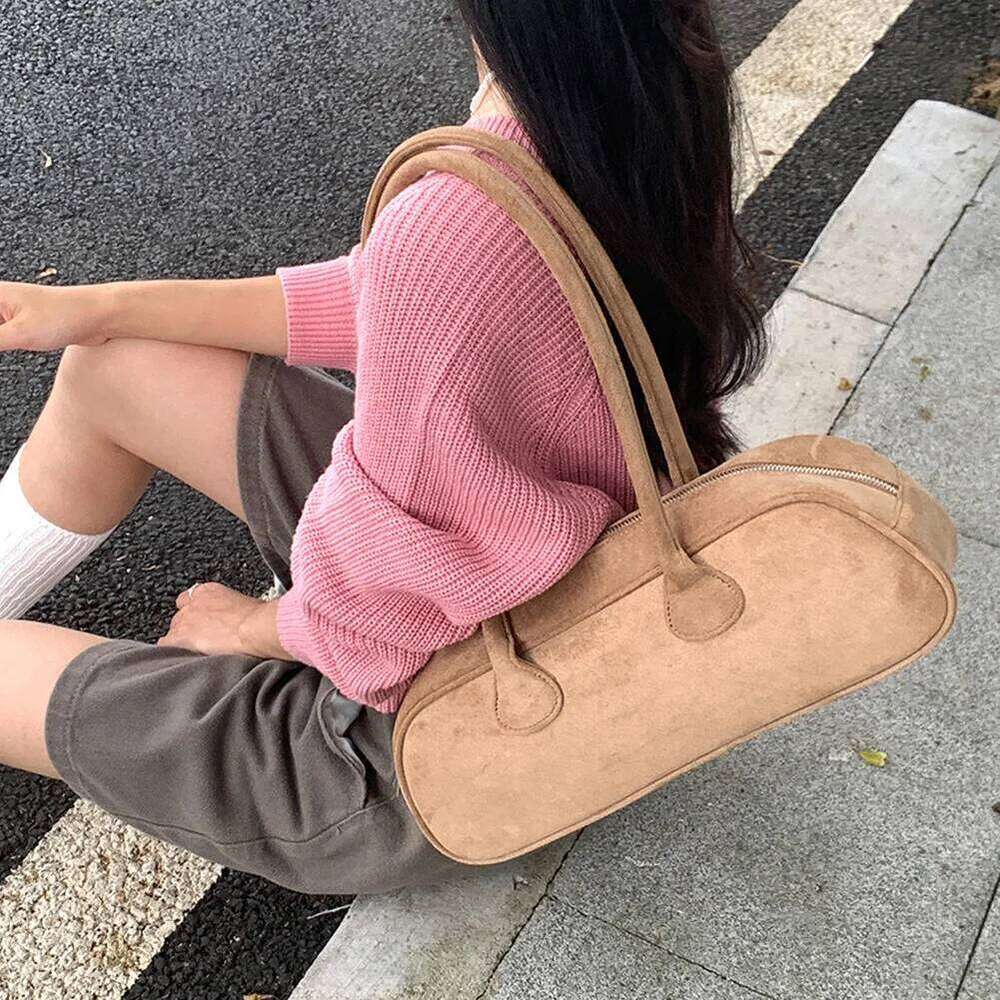 Quality Matte Nubuck Suede Boston Tote Large Winter Office Commuter Shoulder Shopping Bag For Women Handbag