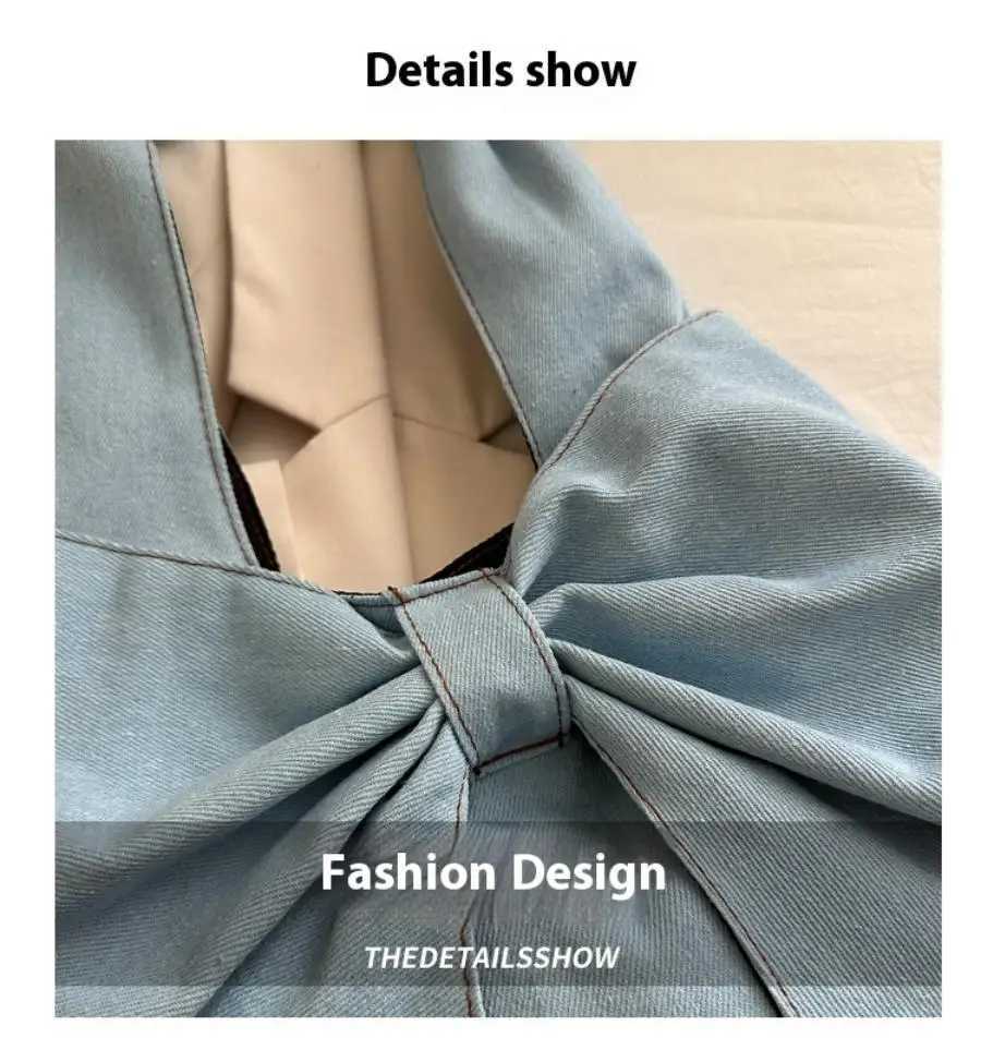 Fashionable and minimalist denim single shoulder handbag exquisite bow tie niche commuting tote bag. Z250618