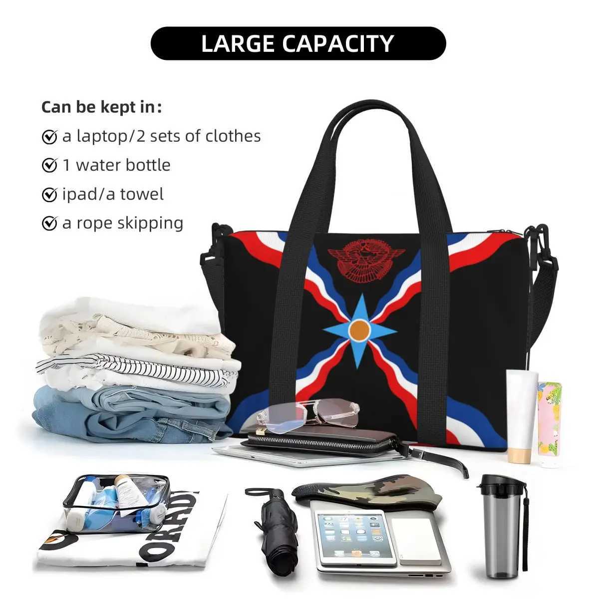 Custom Large Syriac Suryoyo Flag Tote Bag for Women Aramean Assyria Shoulder Shopping Gym Beach Travel Bag W250618