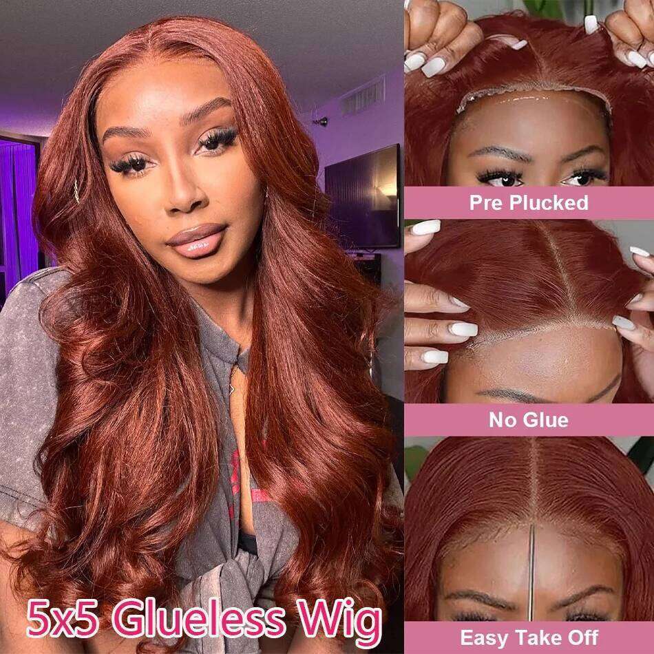 5x5 Reddish Brown Body Wave Closure Human Hair Ready to Go HD Frontal Wig Pre Cut Lace Glueless Brazilian