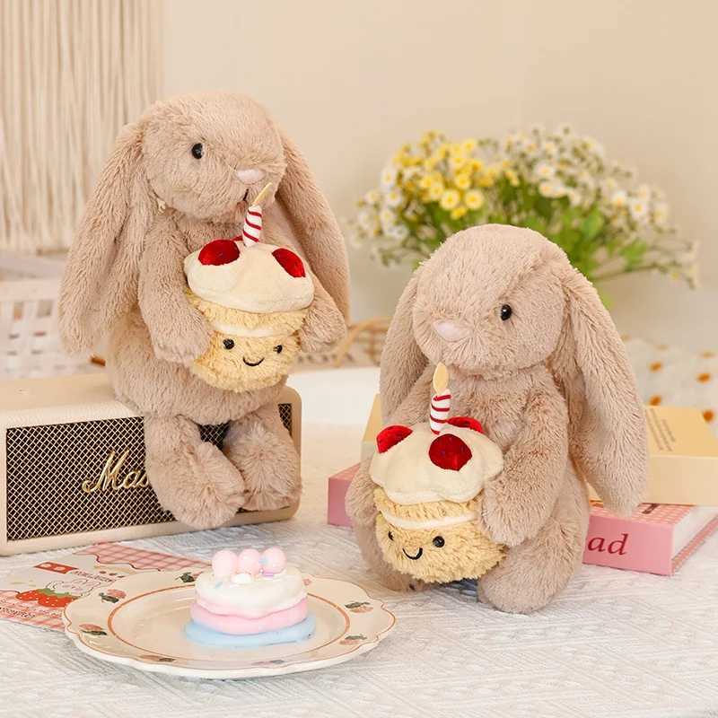 New 30cm Shy Bonnie Rabbit Holding A Birthday Cake Plush Doll Accompanying Cats Dogs And Pets Holiday Gift Friend Baby Gift W250618