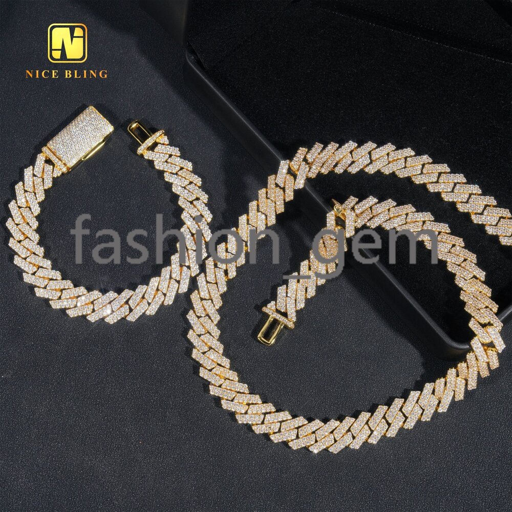 13mm Iced Out Miami Cuban Link Chain Men Wholesale Brass Cuban Necklace Bracelets moissanite moissaniteia Hip Hop Chains