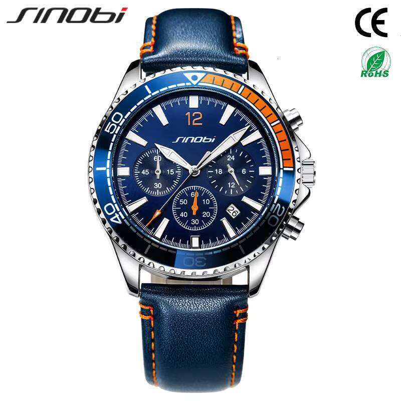 DHGadges Men Luxury Chronograph Watch Waterproof Quartz Watch with Leather Strap Multi Function Dial and Luminous Hands Model S9866G