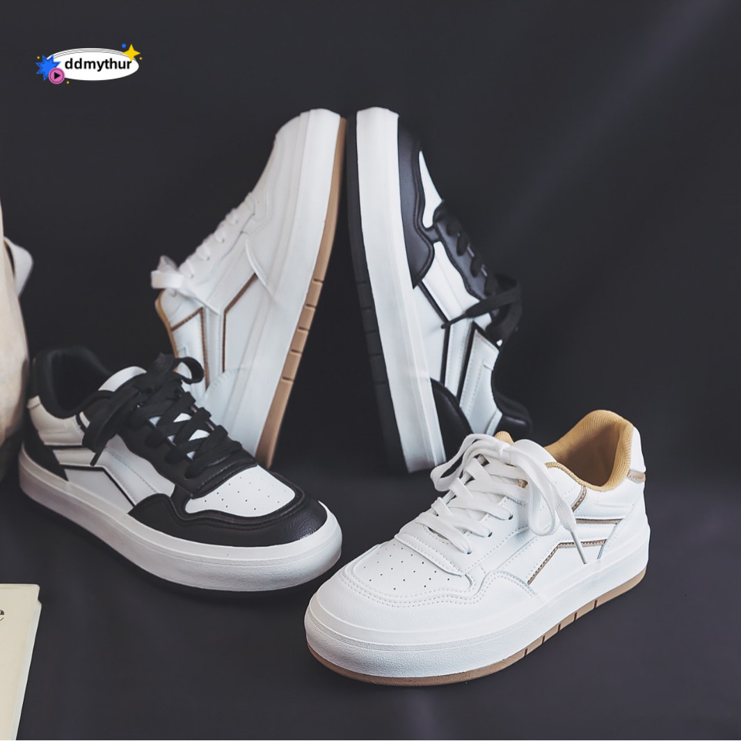 2024 Spring New Student Casual Lace-up Leather Panel Women White Shoes H1278 ddmythur