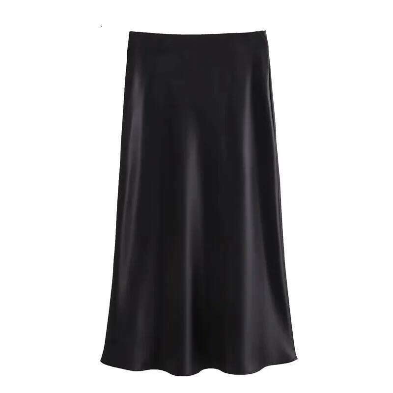 Wear TRAF Woman Satin High Waist Long For Women Summer Black Midi Skirt Office Elegant Women's Skirts