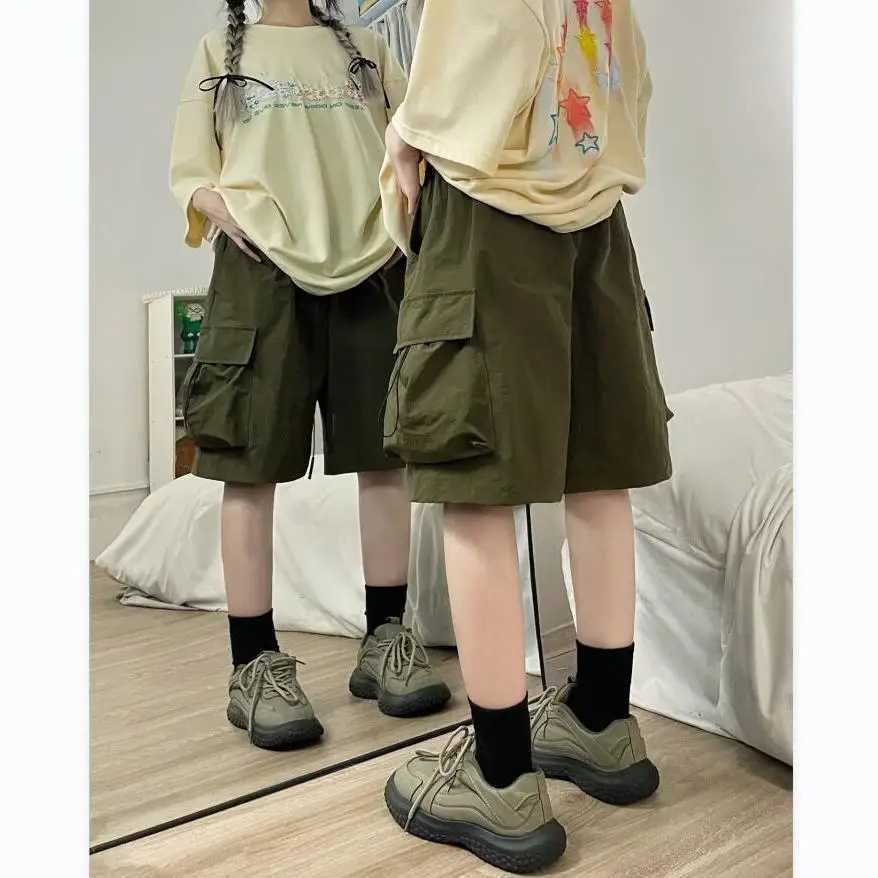 Mens Fashion New Elastic Waist Pocket Ice Silk Sports Casual Loose Five-part ShortsXJ250618