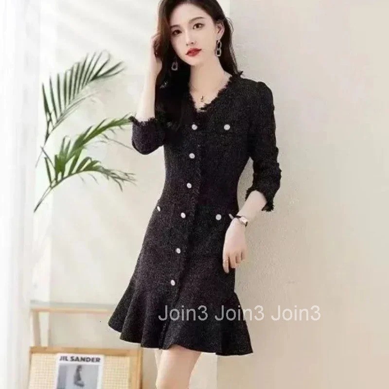Black Womens Long Sleeve Dresses Spring Autumn Fashion New Female Dress Elegant Party On Promotion Chic One Pieces Korean 2025