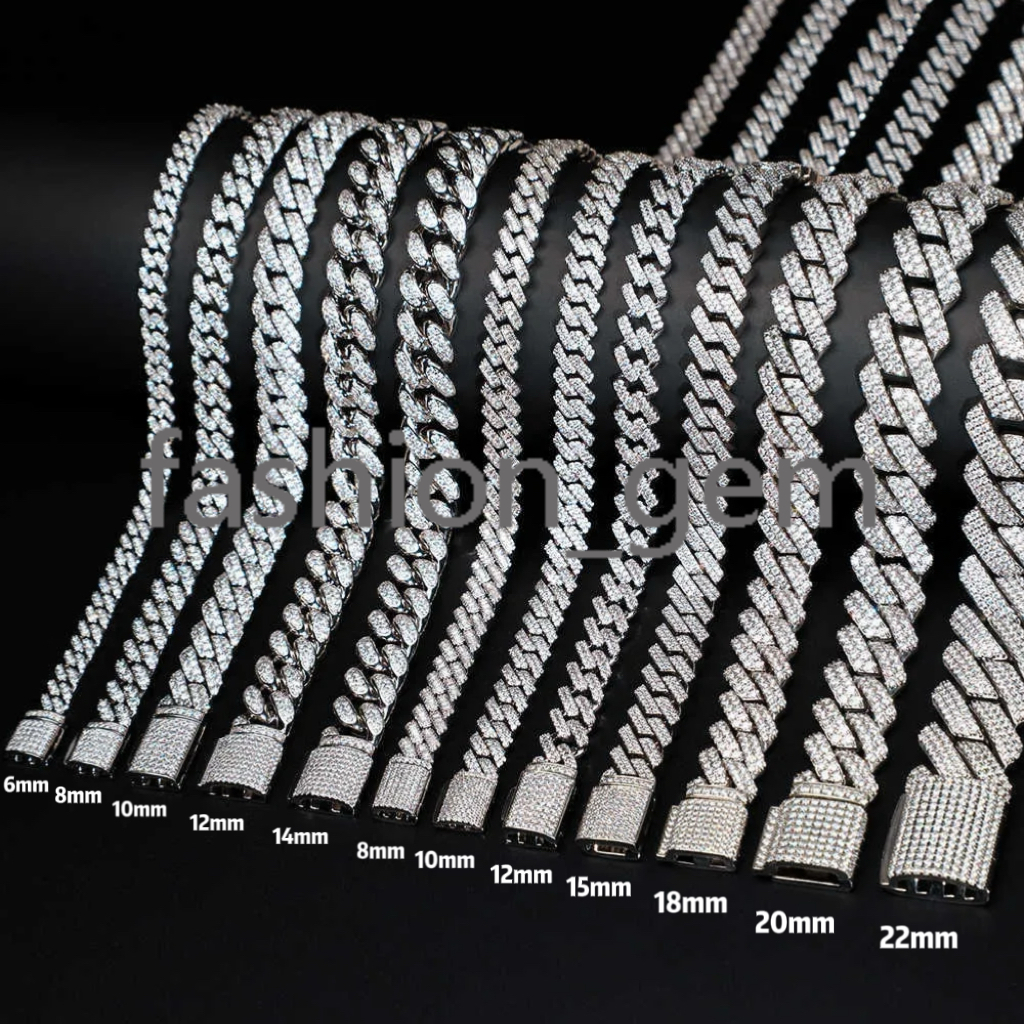 Gra Certificated Moissanite Cuban Chain 8mm 10mm 12mmm 14mm 2 Rows 925 Silver Hip Hop Moissanite Cuban Link Chain