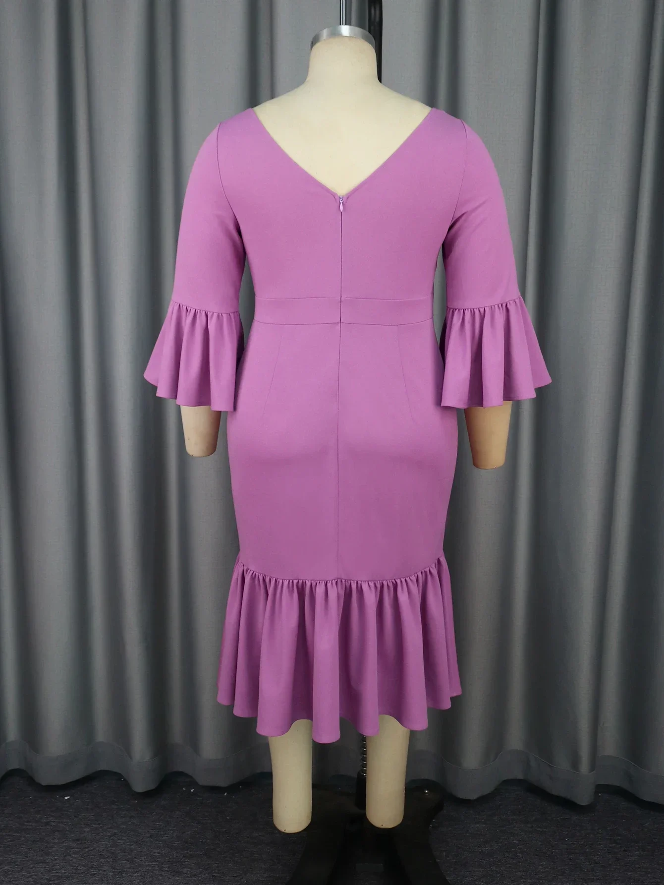 Women Sexy Bodycon Dress Ruffles 3/4 Flare Sleeves Party Vacation Prom Birthday Prom Event Gowns Plus Size