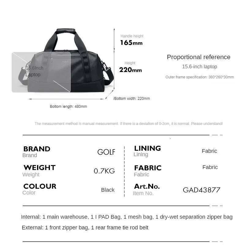 GOLF Bag Casual Men Waterproof Travel Bags For Clothes Hand Lage Slip Over Suitcase Large Capacity Handbags 2024
