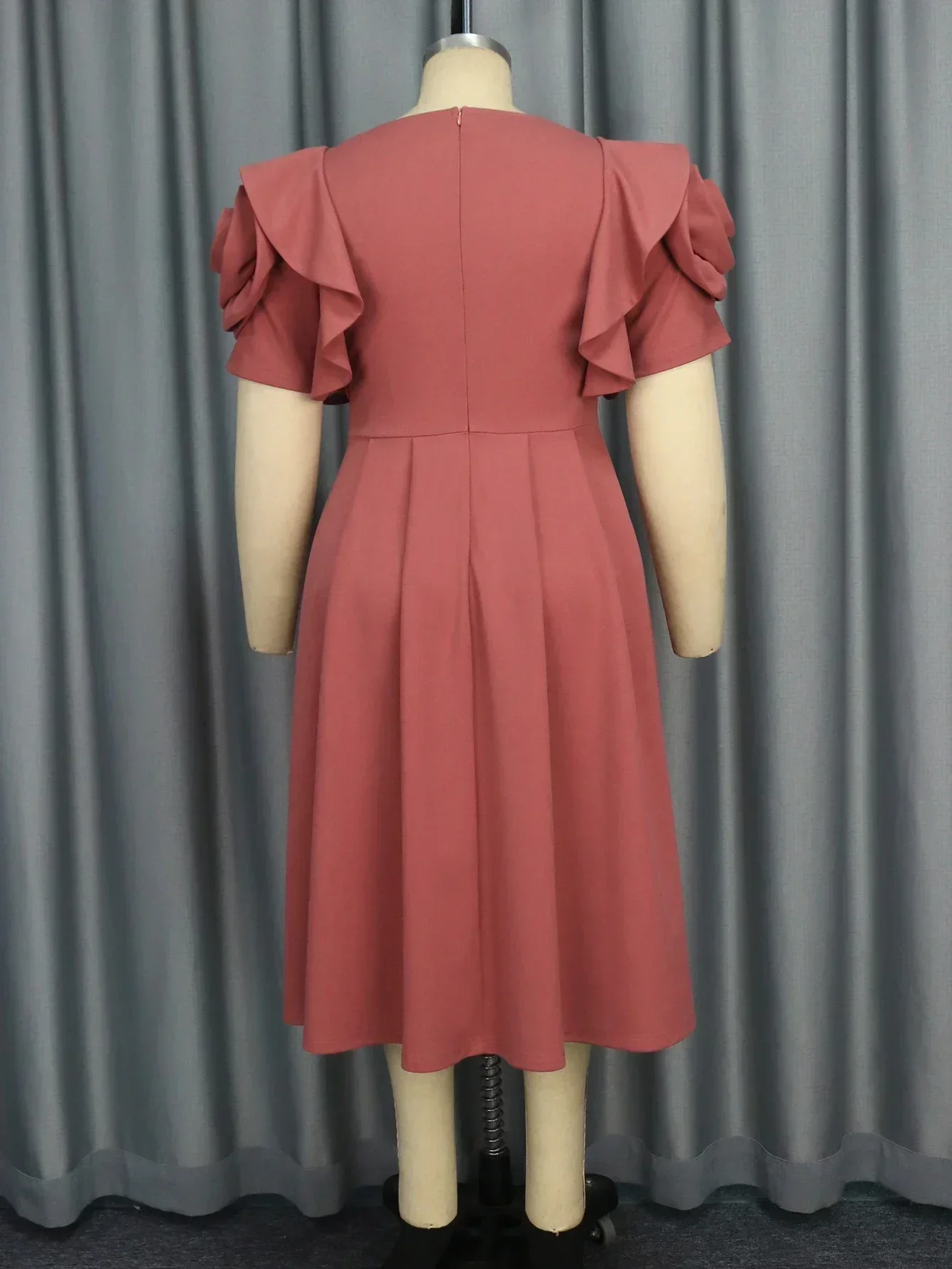 Designers Brown Green Elegant Party Dress Luxury Rose Short Sleeve A-line Folded Dresses Birthday Party Women's Outfits