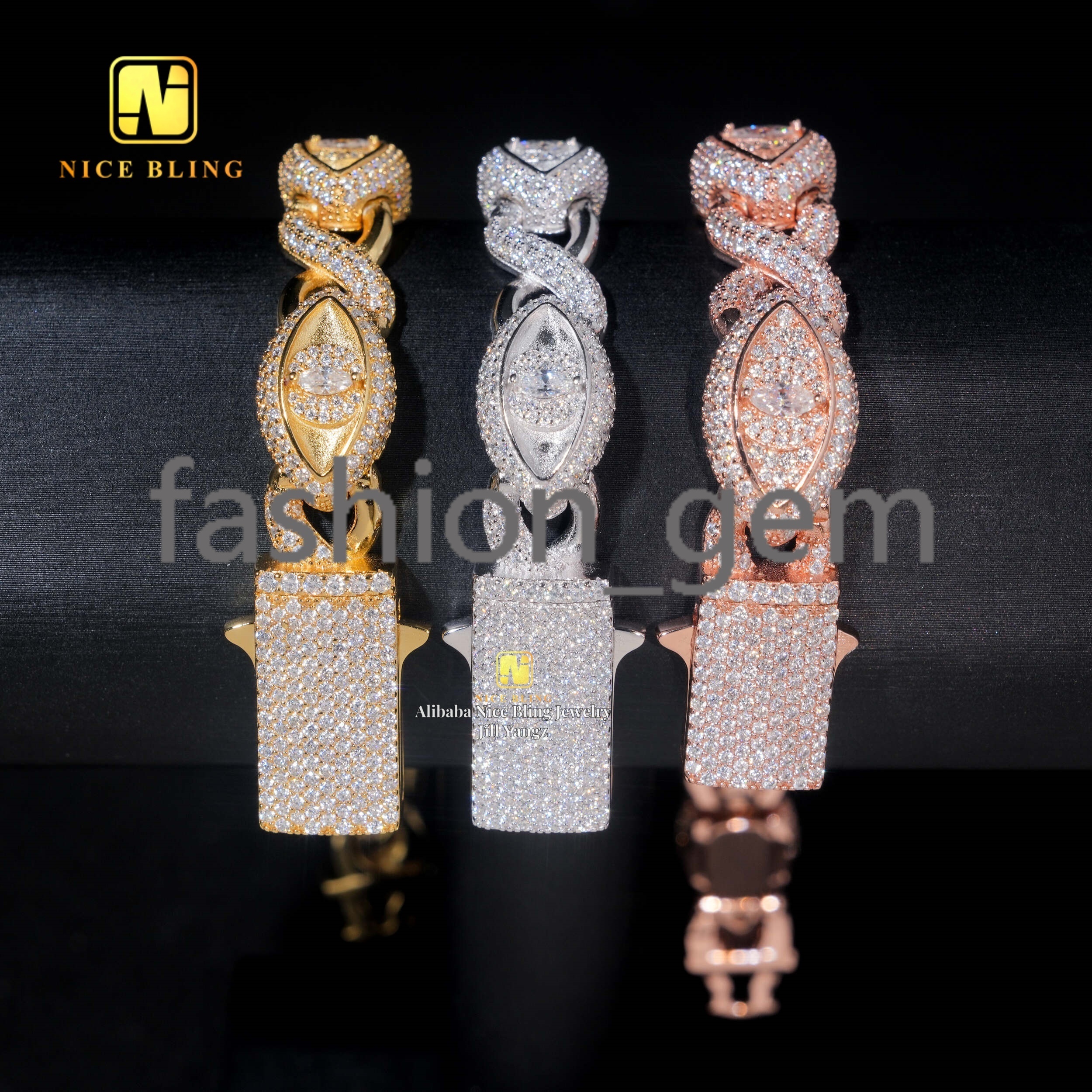 Trending Products Devil Eye Jewelry Moissanite Cuban Bracelet Marquise Snake Eyes Moissanite Cuban Link Chain
