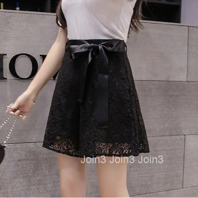 High Waist Lace White Shorts for Women Cute Woman Short Pants Kawaii Wide Fashion Clothing 2025 Youthful Harajuku Casual XL Y2k