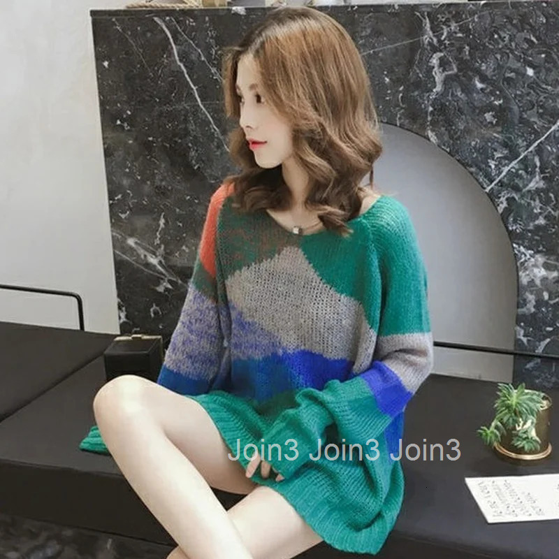 Pink Blue Long Knitted Top for Women Green Ladies Sweaters 2025 New Collection Streetwear Sale Crochet Autumn Winter In Pullover