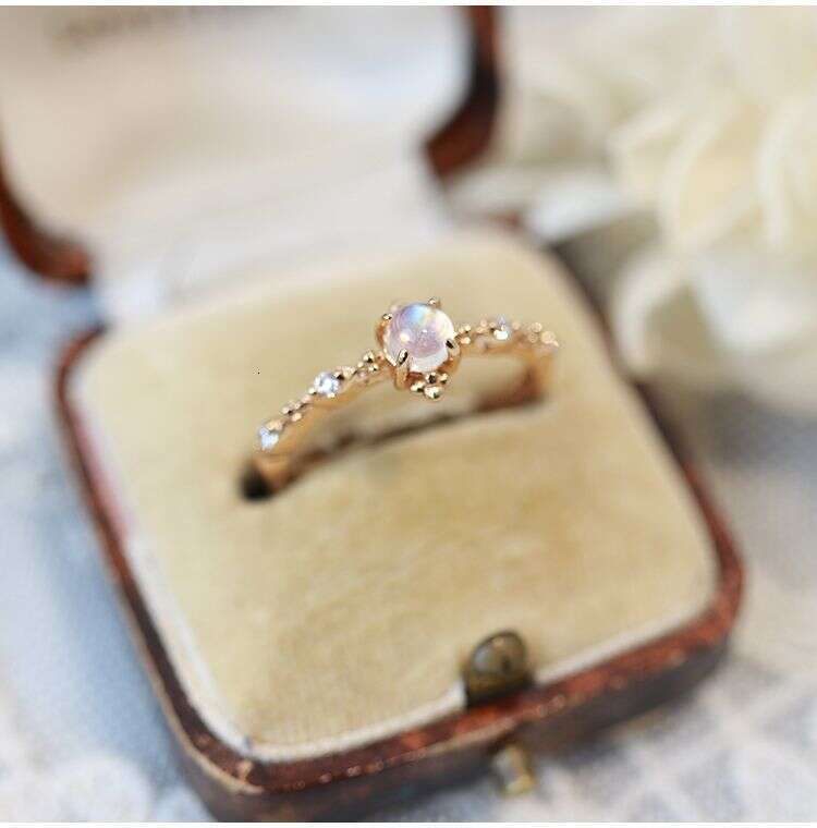 High Imitation Natural Blue Moonstone Adjustable Open Ring for Women, Gold Plated, Luxurious Inlay