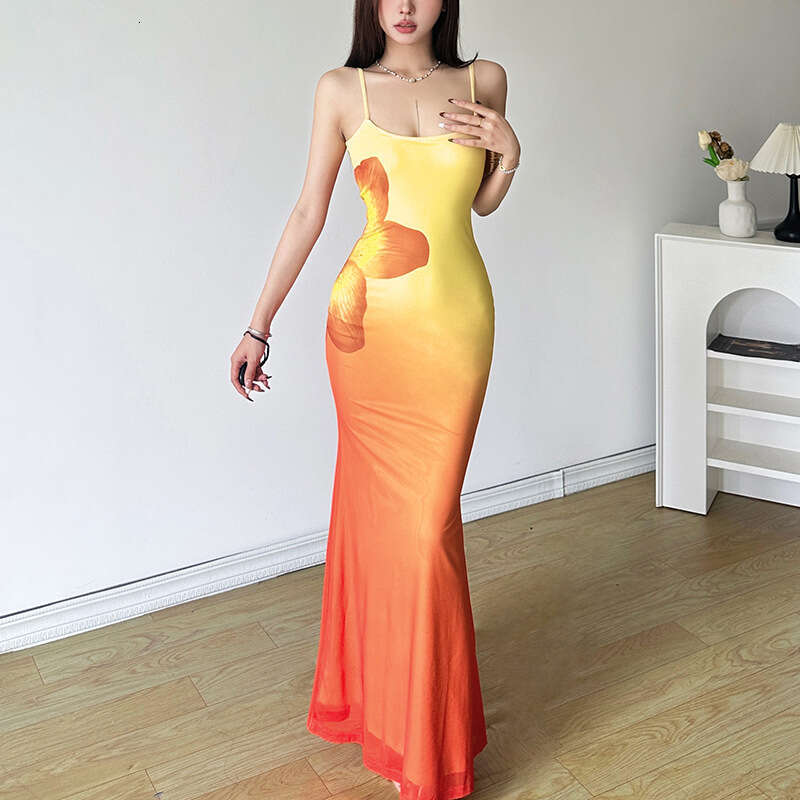 Summer New Women's Street Fashion Sexy Strap Long Dress B5