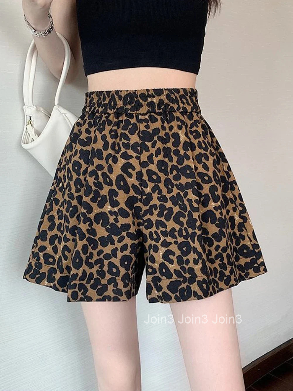 Elastic Waist Wide Shorts for Women High Leopard Woman Short Pants Design Elasticty Kpop Elegant Comfy Hot Fashion Clothing 2025