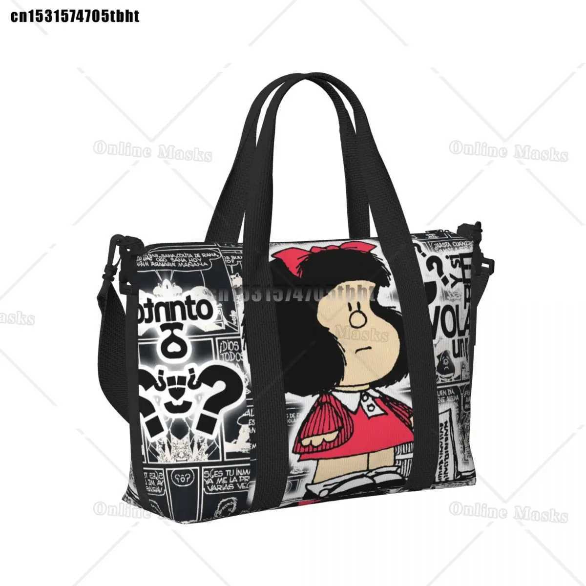 Vintage Quino Cic Mafalda Tote Bag Wen Large Capacity Cartoon Beach Gym Shoulder Travel Bag B250618
