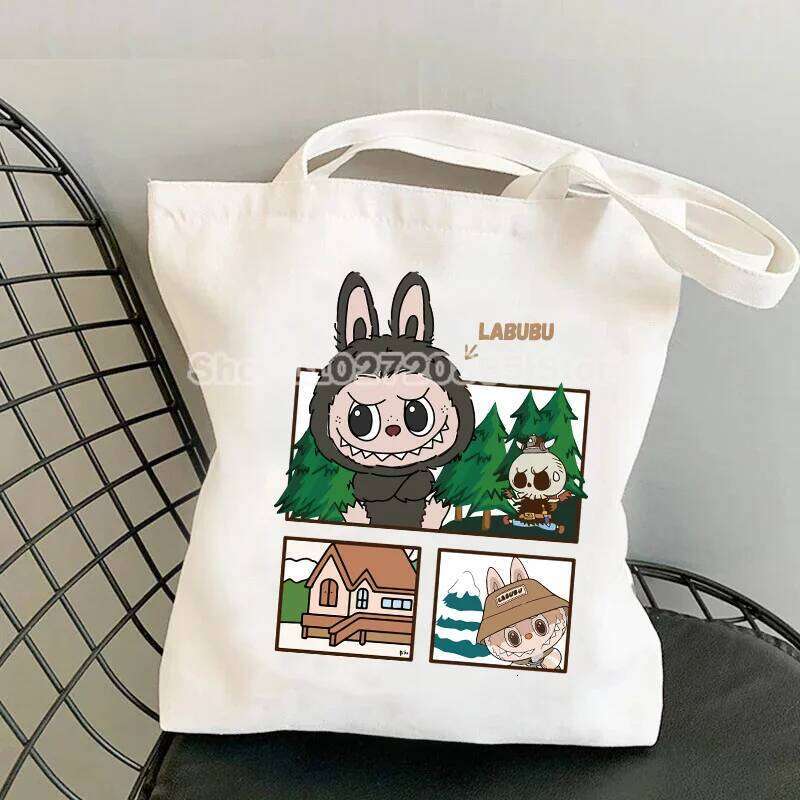 Labubu Canvas Cute Cartoon Funny Print Handbag Ladies Shopping Bag Eco Student Travel Simple Versatile Fashion Gift