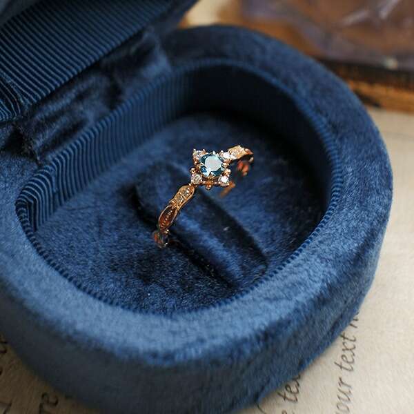 Fresh Lily of the Valley Engraved Design Light Luxury Natural London Blue Topaz Same Style Ring for Women