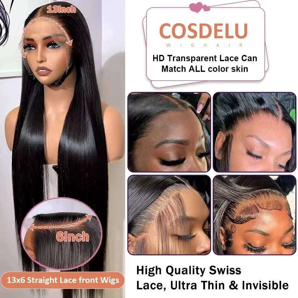 30 40 Inch Bone Straight 13x6 HD Transparent Frontal Human Hair 13x4 Lace Front Wig 5x5 Glueless Closure Wigs Ready To Go
