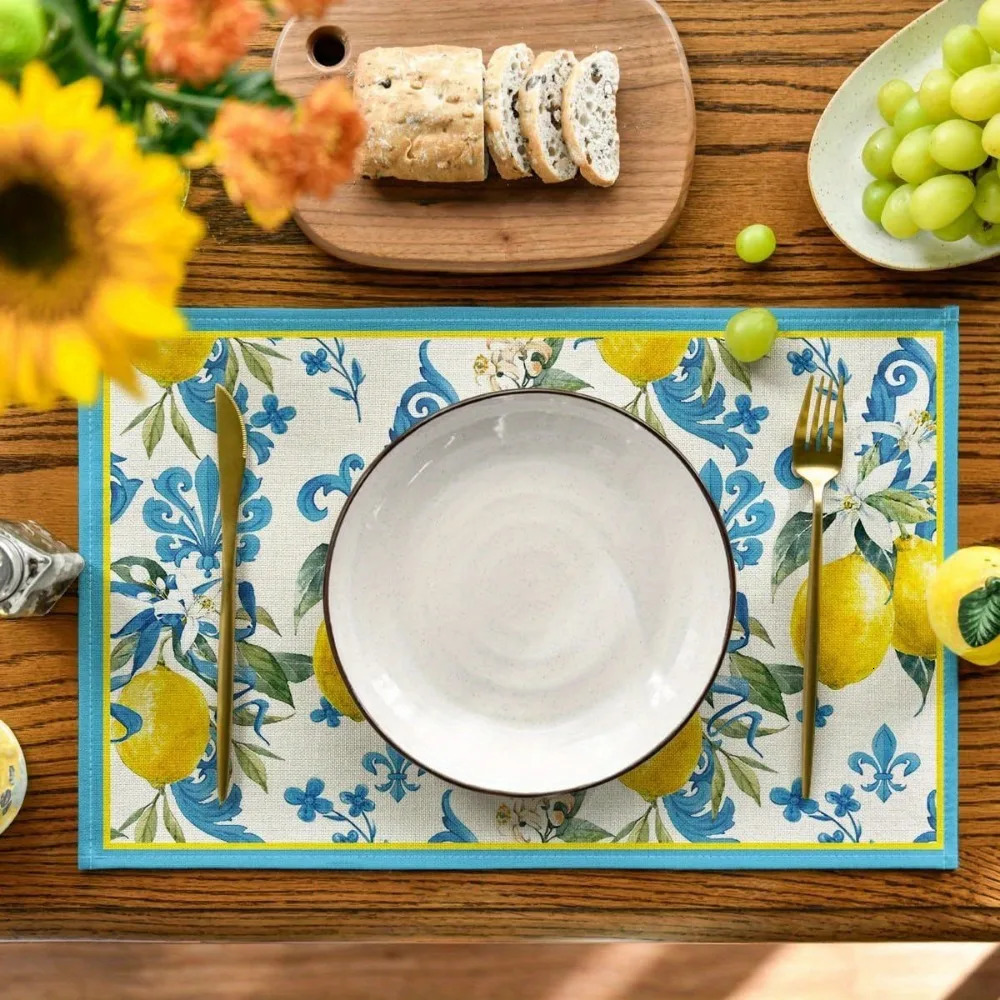4pcs Blue Lemon Iris Summer Placemats 118 in x 157 Seasonal Table Mats For Party Kitchen Dining Decoration 250618