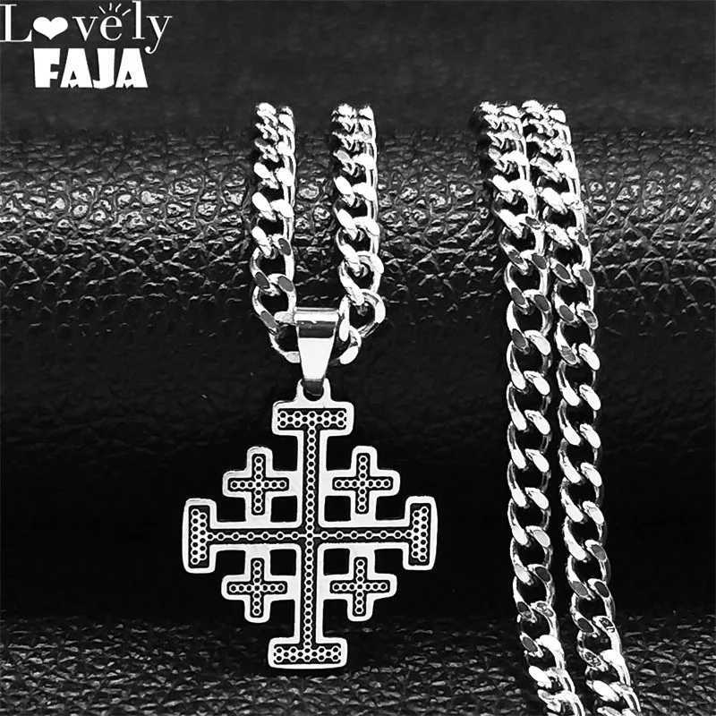 Goth Jerusalem Cross Pendant Necklace for Women Men Choker Stainless Steel Hip Hop Crusader Cross Necklaces Jewelry N1815-2S03 W250618