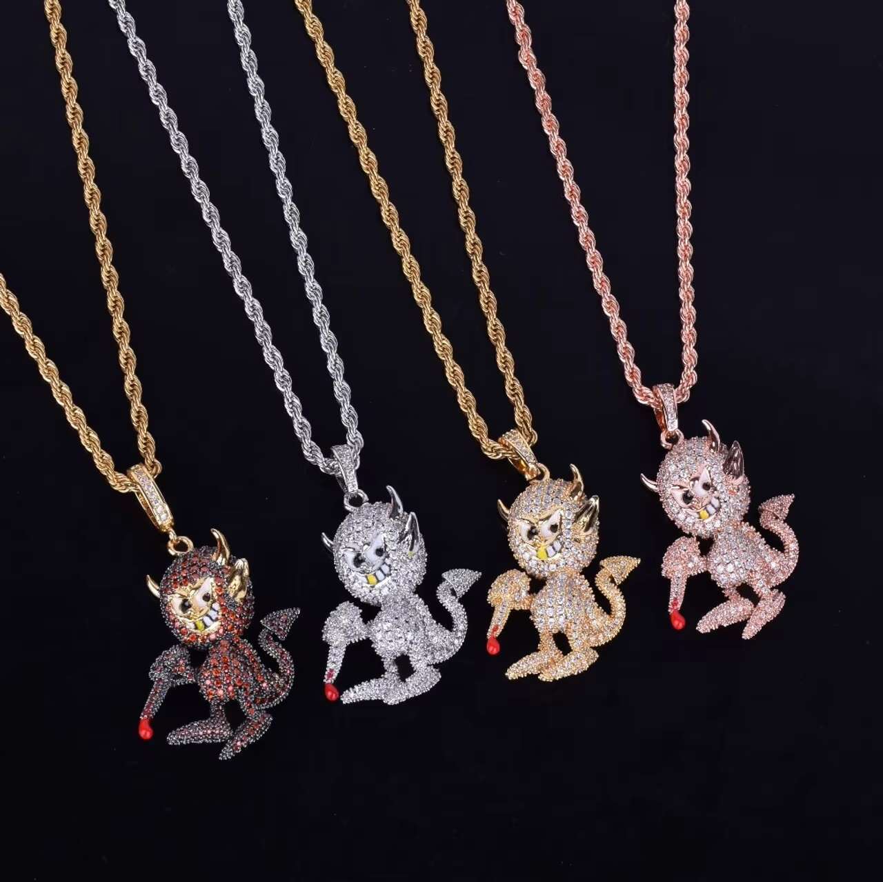 New Arrival Mens 18k Gold .925 Silver Hip Hop Little Demon Devil Pendant Fancy Design Moissanite Necklaces