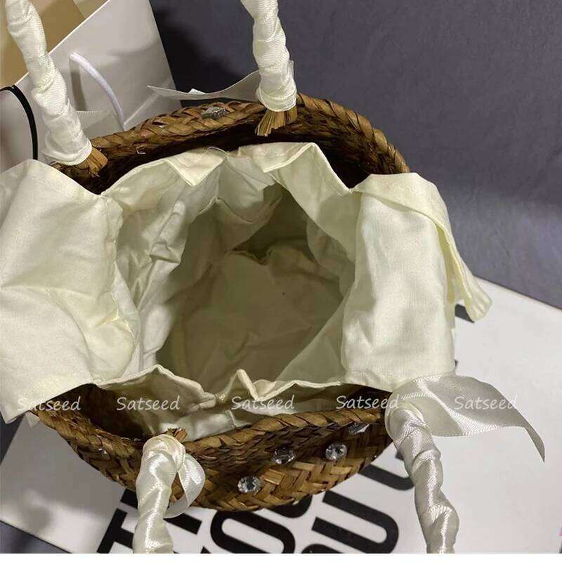 Handmade Sewing Holiday Fashion Crystal Woven Basket Dia Tote Beach Resort Retro Handbag Bag Women Design Straw 2023
