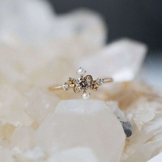 "Star Chart" Gold-Plated for Women, High-End Ins Style, Niche Design with Adjustable Natural Pearl Ring