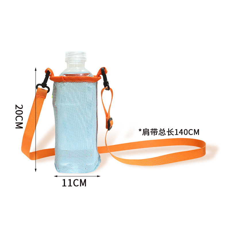 Outdoor Crossbody Water Bottle Pouch Mesh Shoulder Strap Travel Portable Drink Milk Tea Storage Bag