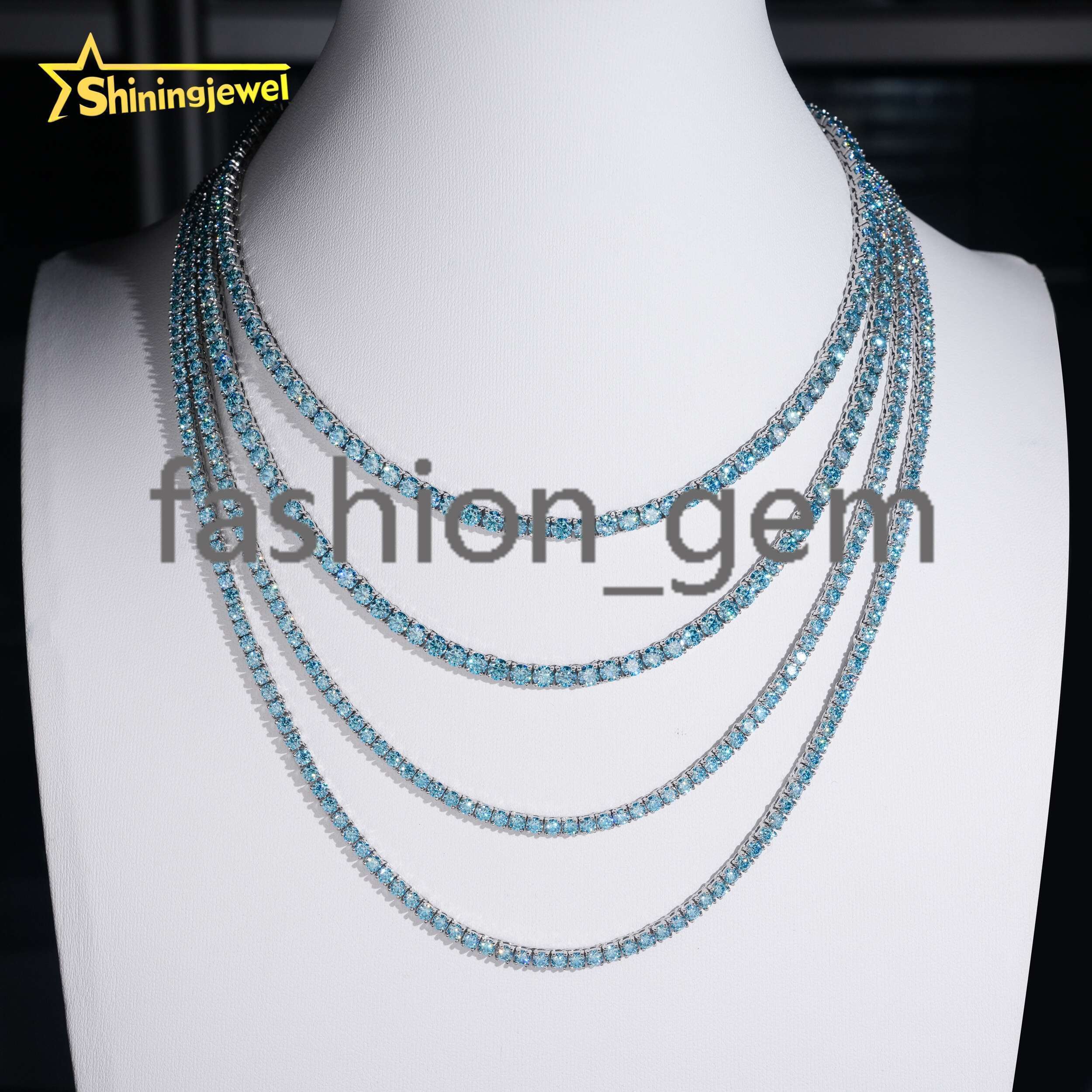 Pass Diamond Tester Hip Hop Jewelry 925 Sterling Silver Fashion Necklace 3mm 4mm Iced Out VVS Blue Moissanite Tennis Chain