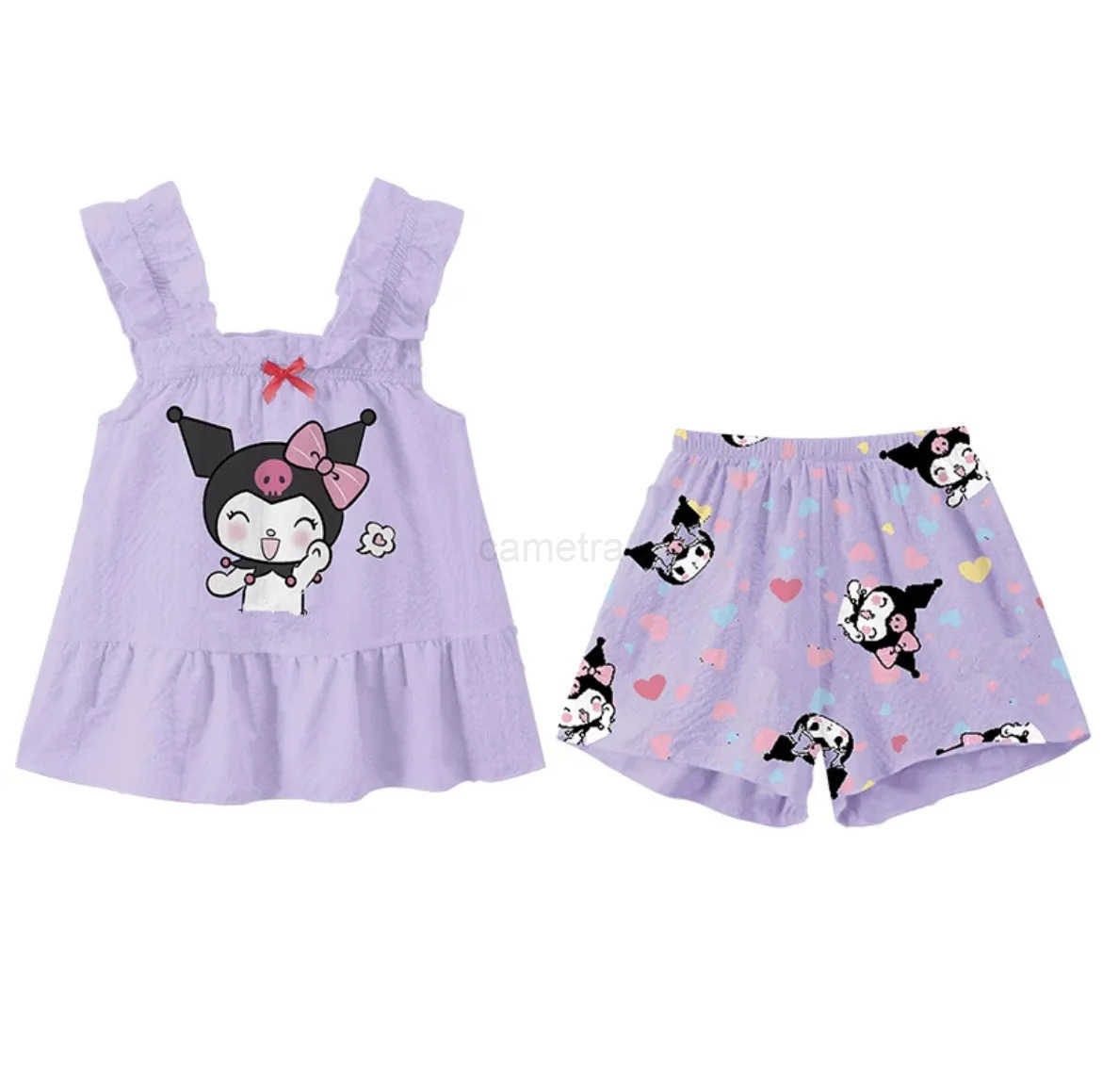 Sanrio Cute Homewear Girls Vest Sling Shorts Pajamas Suit Summer Hello Kitty Loungewear Camisole Pajama Set 2pcs/set Sanrio CinnamorollXJ250618XJ25061